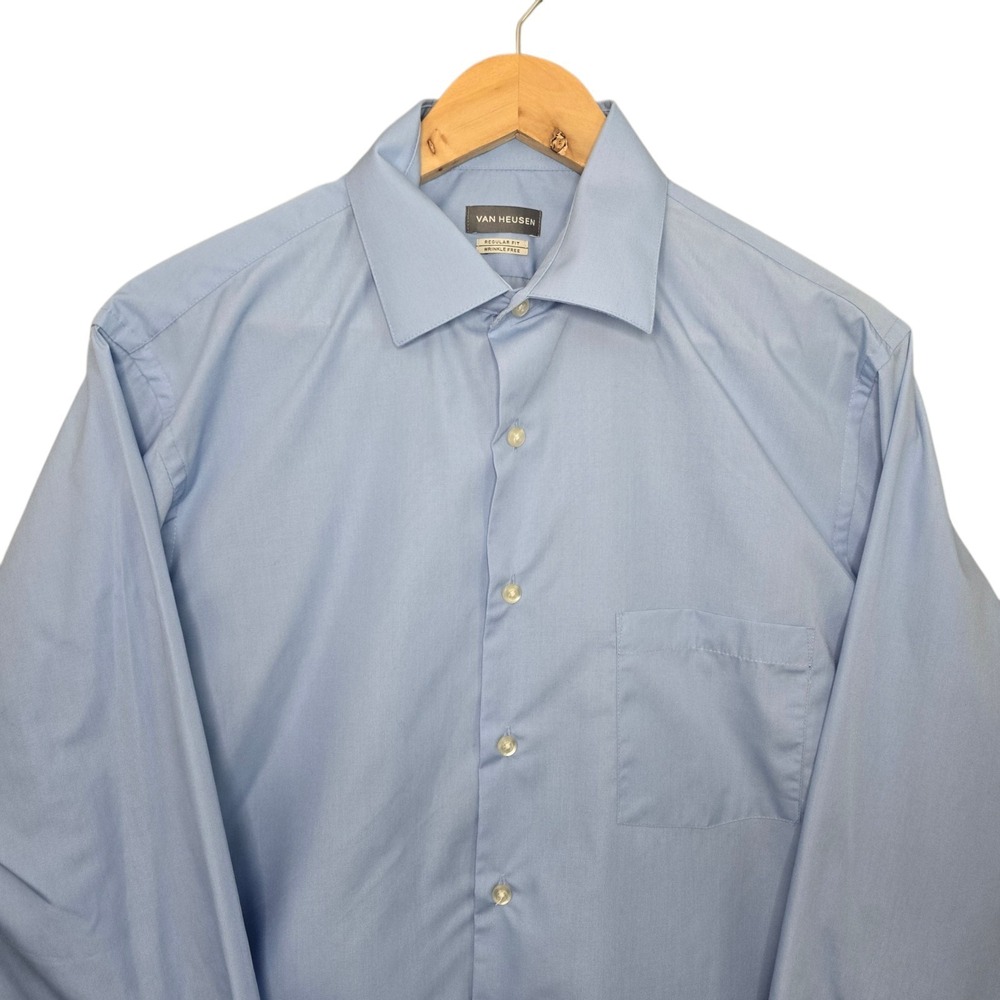 Van Heusen Dress Shirt Mens 15.5 32/33 Medium Blue Button Regular Fit Career - Picture 4 of 8